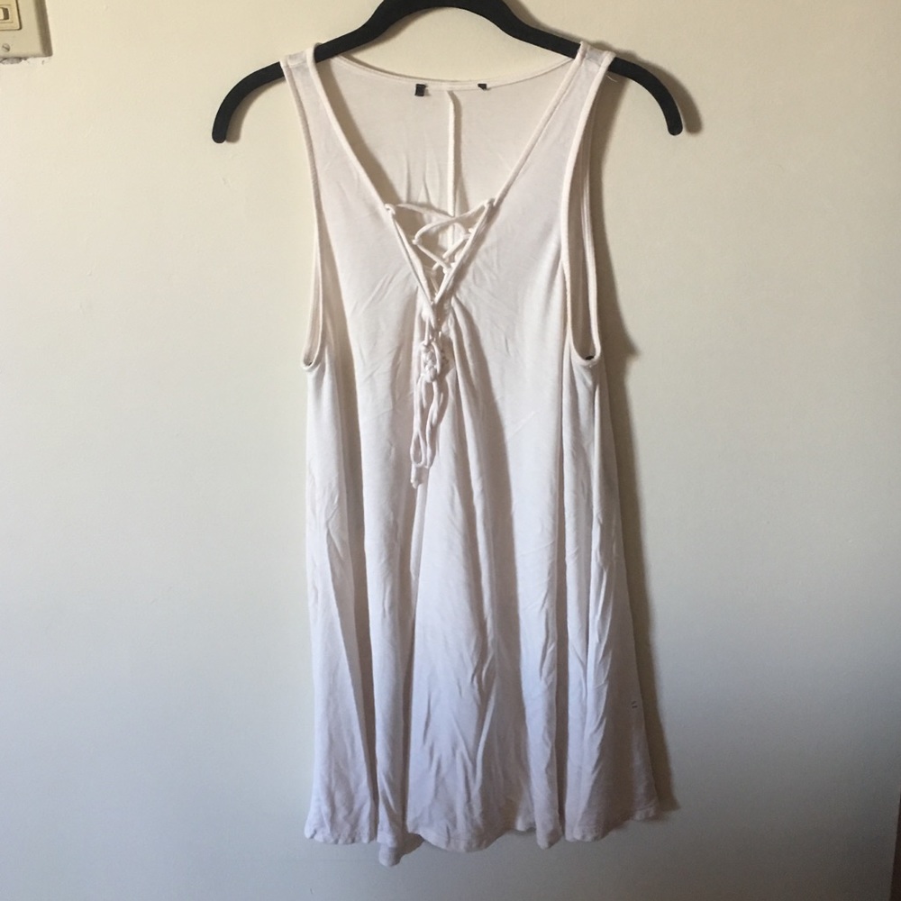 white lace-up dress
